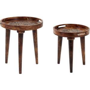 BELIANI ASTAI - Bijzettafel set - Donkerbruin - Mangohout