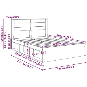 vidaXL - Bedframe - Ambachtelijk - Eiken - 140 - x - 190 - cm - Massief - grenenhout
