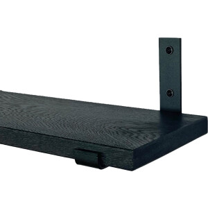 GoudmetHout - Massief eiken wandplank - 220 x 20 cm - Zwart Eiken - Inclusief industriële plankdragers L-vorm UP mat zwart - lange boekenplank