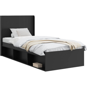 vidaXL - Bedframe - met - opbergruimte - en - hoofdbord - Zwart - 90 - x - 190 - cm