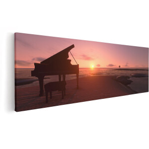 Artaza Canvas Schilderij Piano op het Strand bij Zonsondergang - 150x50 cm - Groot - Wanddecoratie Woonkamer - Schilderijen - Muurdecoratie
