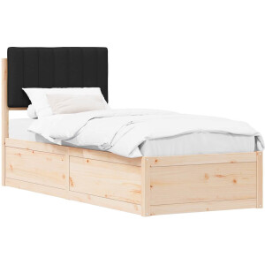 vidaXL - Bedframe - met - Gevoerde - Hoofdbord - Zwart - 80 - x - 200 - cm
