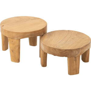 J-Line tafel Rond - hout - naturel - set van 2