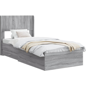 vidaXL - Bedframe - met - opbergruimte - en - hoofdbord - Grijs - Sonoma - 75 - x - 190 - cm