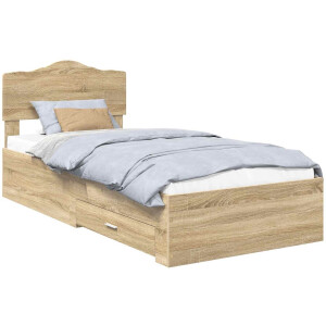 vidaXL - Bedframe - met - hoofdeinde - Sonoma - Eik - 90 - x - 190 - cm - Bewerkt - hout