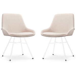 Nolon Noa-Isa Eetkamerstoelen Set van 2 Beige - Stof - Wit Onderstel - Design - Scandinavisch - Comfortabel
