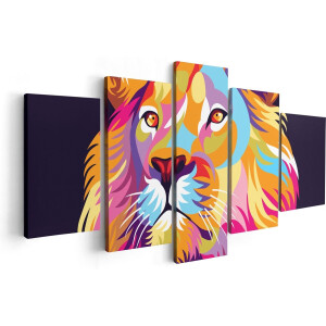 Artaza Canvas Schilderij Vijfluik Gekleurde Leeuw - Leeuwenkop - Abstract - 100x50 - Foto Op Canvas - Canvas Print