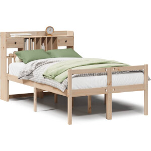 vidaXL - Bed - met - boekenkast - zonder - matras - massief - grenenhout - 135x190 - cm