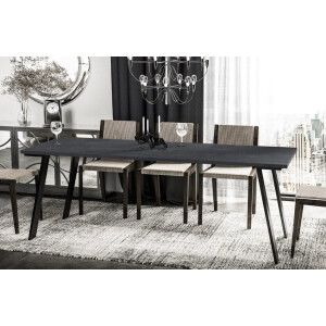 Uitschuifbare Eettafel – Urbanhome NovaStone Betonlook Zwart – Verlengbaar 130-210 x 80 cm – Moderne Eetkamertafel met Metalen Frame – Geschikt tot 8 Personen