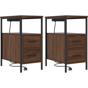 vidaXL - Nachtkastje - 2 - st - Bruin - Eiken - 30 - x - 48 - x - 61 - cm - Bewerkt - hout