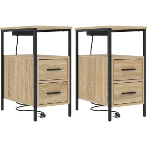 vidaXL - Nachtkastje - 2 - pcs - Sonoma - Eik - 30 - x - 48 - x - 61 - cm - Bewerkt - hout