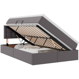 vidaXL - Opslag - bed - met - matras - met - matras - Grijs - 120 - x - 190 - cm - Kunstleer