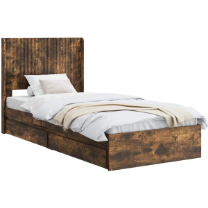 vidaXL - Bedframe - met - opbergruimte - en - hoofdbord - Gerookt - eiken