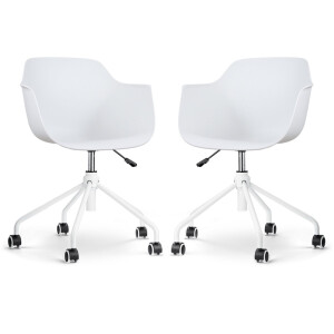 Nolon Nout-Puk Bureaustoelen Set van 2 Wit - met Armleuning - Kunststof Zitting - Verstelbaar - Wieltjes - Wit Onderstel