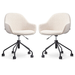 Nolon Nout-Mae Bureaustoelen Set van 2 Bouclé Beige - Stof - Verstelbaar - Wieltjes - Zwart Onderstel - Design - Comfortabel