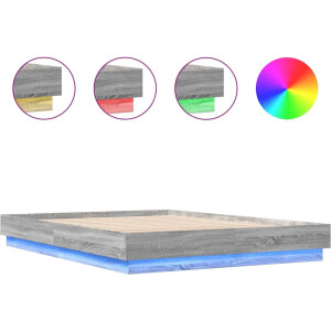 vidaXL - Bedframe - met - LED-verlichting - grijs - sonoma - eikenkleur - 120x200 - cm