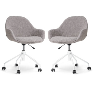 Nolon Nout-Mae Bureaustoelen Set van 2 Bouclé Taupe - Stof - Verstelbaar - Wieltjes - Wit Onderstel - Design - Comfortabel