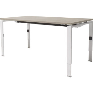 Linesto N4 bureau, hoogte instelbaar (65-85cm) met 180x80cm lichtgrijs zwevend 25mm blad en zwart (RAL9005) vierpoot N-frame (poot rechthoekig 66 x 26 mm.), (met geintegreerde kabelgoot)