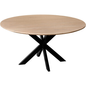 QUVIO Eettafel Sofia - Rond - Stalen kruispoot - FSC®-gecertificeerd mangohout - ø150 cm - Naturel