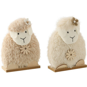 J-Line decoratie Schaap Bloem - polyester - wit/beige - small - set van 2