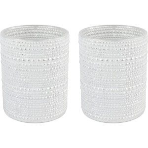 Countryfield Luxe theelichthouder - 2x stuks - Aurora - glas - parel wit/zilver - D7 x H8 cm