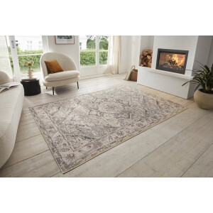 Flycarpets Terrain Designer Laagpolig vloerkleed - Crème / Grijs - 80x200 cm
