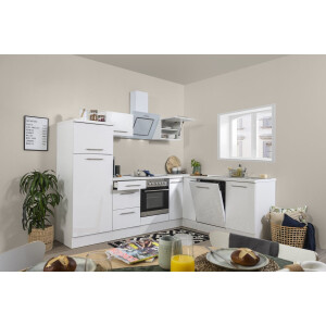 Hoekkeuken 260  cm - complete keuken met apparatuur Amanda  - Wit/Wit - soft close - keramische kookplaat - vaatwasser - afzuigkap - oven    - spoelbak