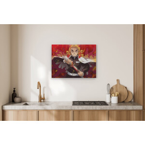Artaza Canvas Schilderij Rengoku - 80x60 cm - Wanddecoratie Demon Slayer - Muurdecoratie Anime - Schilderijen Jongens Slaapkamer