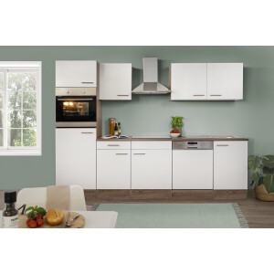 Goedkope keuken 280  cm - complete keuken met apparatuur Oliver  - Donker eiken/Wit   - keramische kookplaat - vaatwasser - afzuigkap - oven    - spoelbak