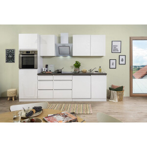 Goedkope keuken 280  cm - complete keuken met apparatuur Lorena  - Wit/Wit - soft close - keramische kookplaat - vaatwasser - afzuigkap - oven    - spoelbak