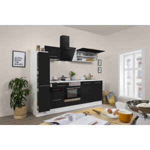 Goedkope keuken 240  cm - complete keuken met apparatuur Amanda  - Wit/Zwart - soft close - keramische kookplaat    - afzuigkap - oven    - spoelbak