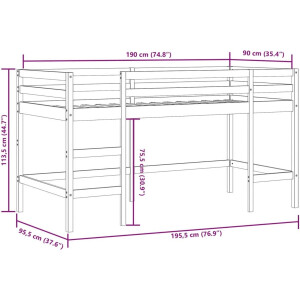 vidaXL - Kinderhoogslaper - met - tunnel - 90x190 - cm - grenenhout - wit - en - zwart