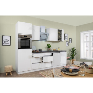 Goedkope keuken 280 cm - complete keuken met apparatuur Lorena - Wit/Wit - soft close - inductie kookplaat - vaatwasser - afzuigkap - oven - spoelbak