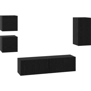 vidaXL - Tv-meubelset - Wandgemonteerd - 5 - pcs - Zwart - Eiken - Bewerkt - hout