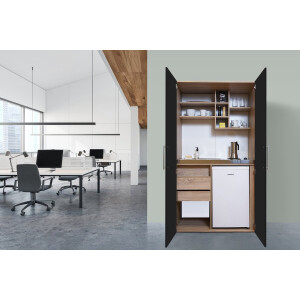 Goedkope keuken 104  cm - mini keuken met apparatuur Peter - Eiken/Zwart - keramische kookplaat  - koelkast          - kleine keuken - compacte keuken - keukenblok met apparatuur