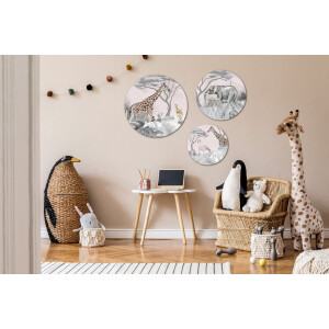 Muurcirkel / Wandcirkel Giraf op safari middelgroot - set van 3 muurcirkels - Decoratie kinderkamer / babykamer jongens & meisjes