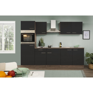 Goedkope keuken 270 cm - complete keuken met apparatuur Oliver - Donker eiken/Zwart - keramische kookplaat - afzuigkap - oven - spoelbak