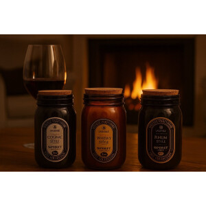 Laguiole | 3 Heerlijke Geurkaarsen met kurkstop 170 g - Geuren: Whisky - Cognac - Rum - Geschenk - Cadeau - Bougie - yoga