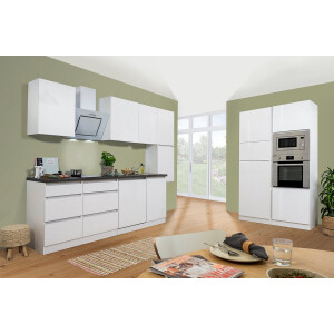 Goedkope keuken 395  cm - complete keuken met apparatuur Lorena  - Wit/Wit - soft close - inductie kookplaat - vaatwasser - afzuigkap - oven - magnetron  - spoelbak