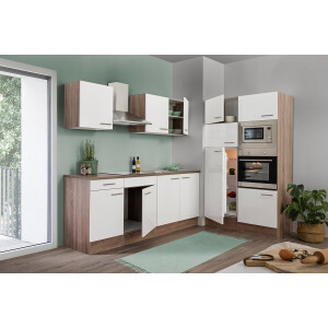 Goedkope keuken 330  cm - complete keuken met apparatuur Oliver  - Donker eiken/Wit   - keramische kookplaat    - afzuigkap - oven - magnetron  - spoelbak