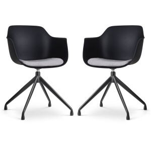 Nolon Nola-Liz Draaibare Eetkamerstoelen Set van 2 Zwart - met Lichtgrijs Zitkussen - met Armleuning - Kunststof - Zwarte Poten