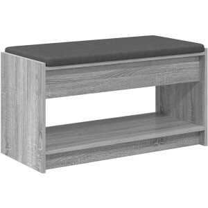 vidaXL - Hallenbank - met - kussen - met - plank - Grijze - Sonoma - 83 - x - 38 - x - 45 - cm