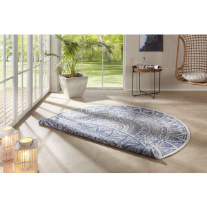 Flycarpets Laagpolig Rond Vloerkleed - Omkeerbaar Binnen en Buitenkleed - Blauw 240cm rond Ø