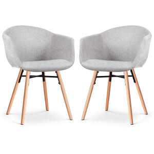 Nolon Nena-Otis Eetkamerstoelen Set van 2 Lichtgrijs - met Armleuning - Stof - Houten Poten - Scandinavisch