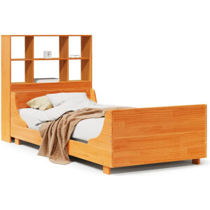 vidaXL - Bed - met - boekenkast - zonder - matras - hout - wasbruin - 100x200 - cm