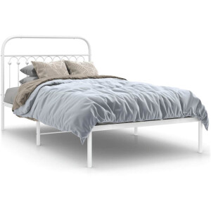 vidaXL - Bedframe - met - hoofdbord - metaal - wit - 107x203 - cm
