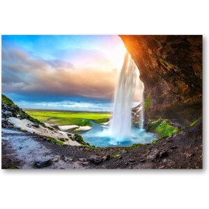Seljalandsfoss waterval - zonsondergang - 90x60 Canvas Liggend - Landschap - Natuur
