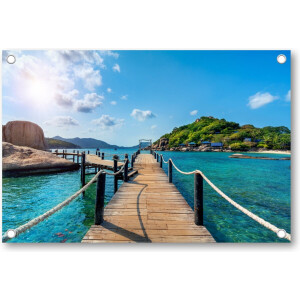 Houten Brug in Thailand - Tuinposter 120x80 - Wanddecoratie - Landschap - Natuur