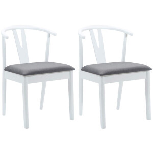 vidaXL - Eetkamerstoel - 2 - pcs - Wit - en - Grijs - Massief - Rubberhout