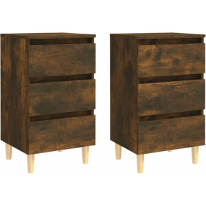 vidaXL - Nachtkastjes - 2 - st - met - houten - poten - 40x35x69 - cm - gerookt - eiken